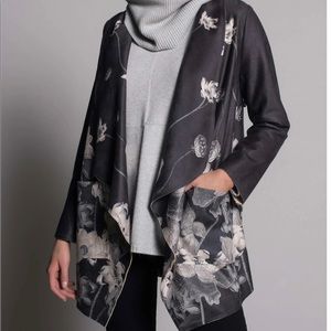 Chelsea & Theodore Draped Lapel Open Front Cardigan Gray sz 2X